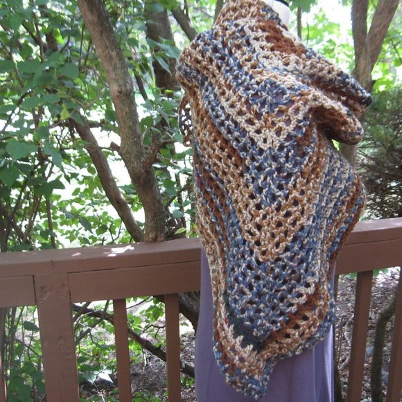 Crochet Boho Shawl Scarf, Bohemian Accessories Neutral Colored Hand Crochet - Picture 4 of 6